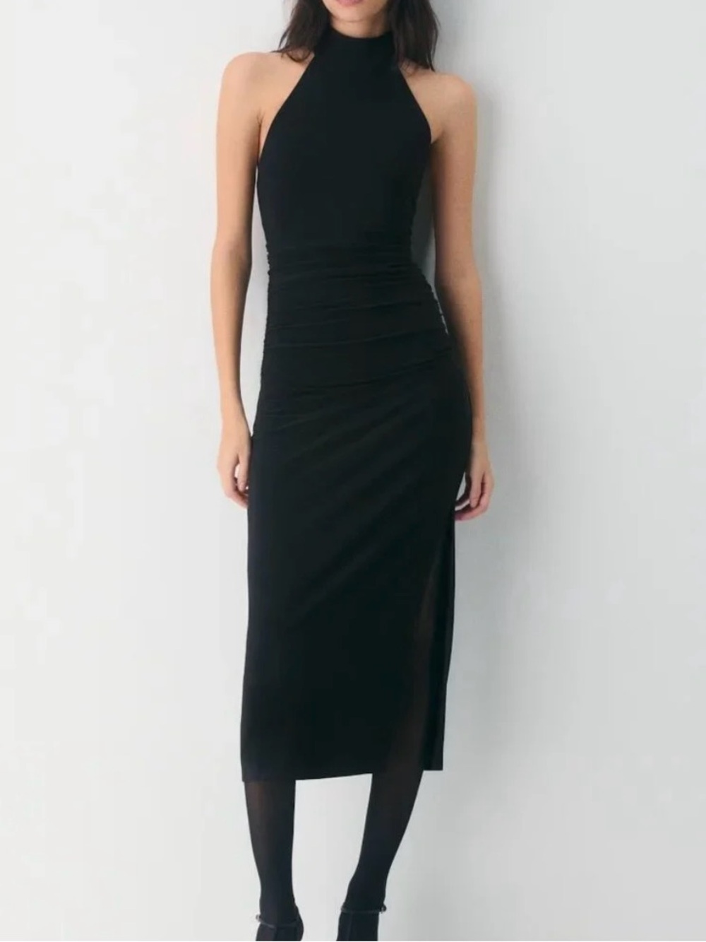 NWT Aritzia Wilfred Remedy Black Sleeveless High Neck Black Midi Dress Size XL